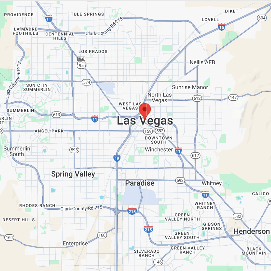 A map of las vegas with a red pin pointing the location.