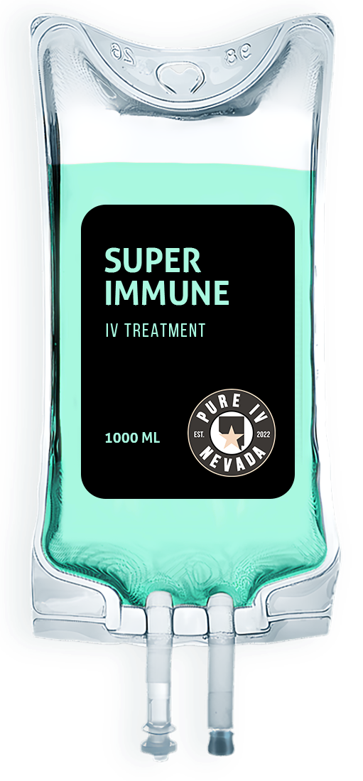 A bag of super immune is being injected into a person.