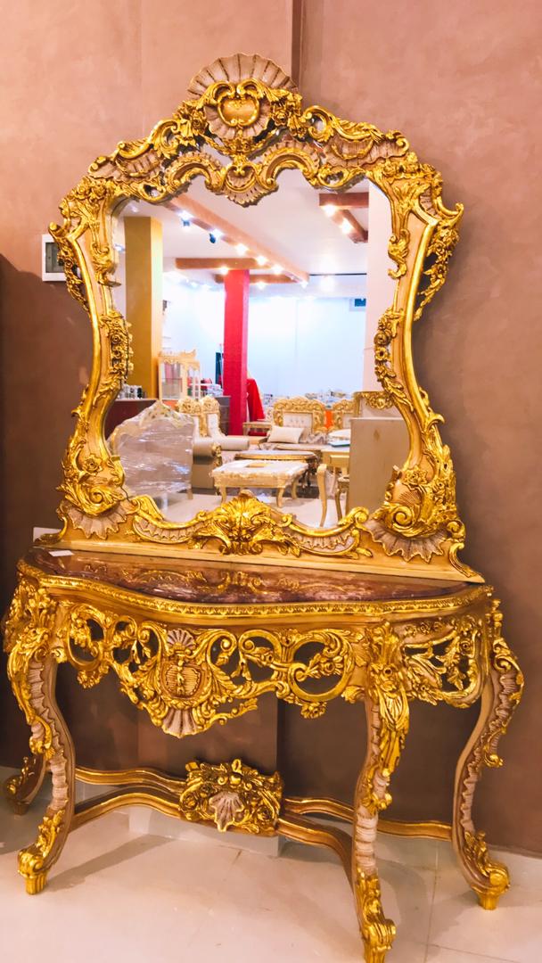 High End Furniture — Gold Console Mirror Table in Clifton, NJ