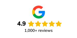 The google logo has 4.9 stars and 1,000+ reviews.