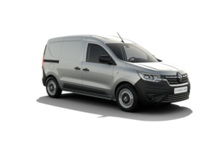 Un furgone argentato è parcheggiato su uno sfondo bianco.