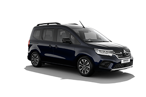 Un minivan nero è parcheggiato su uno sfondo bianco.