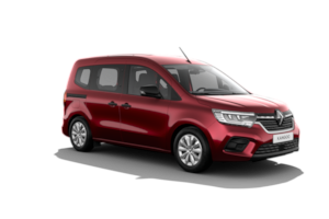 Viene mostrato un minivan rosso su sfondo bianco.