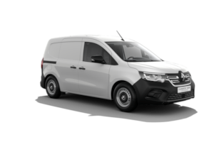 Un furgone bianco è parcheggiato su uno sfondo bianco.