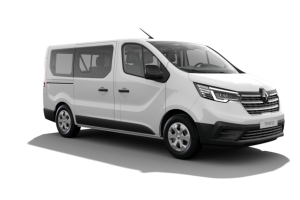 Un furgone bianco è parcheggiato su uno sfondo bianco.