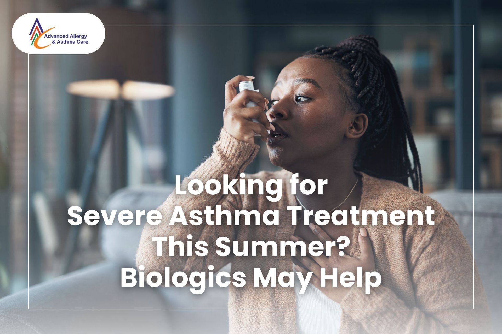 A woman, who needs severe asthma treatment this summer, uses an inhaler to ease her symptoms.