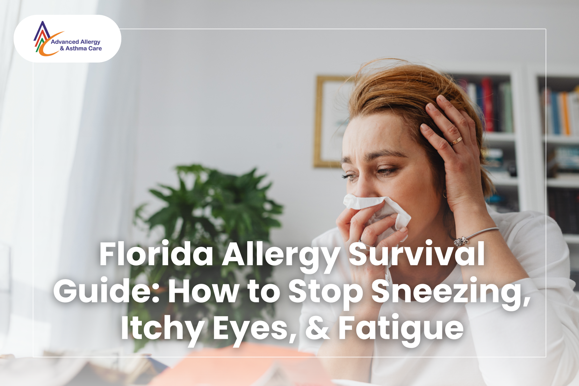 A woman covers her nose with a tissue, as her allergies cause sinus pressure and discomfort.