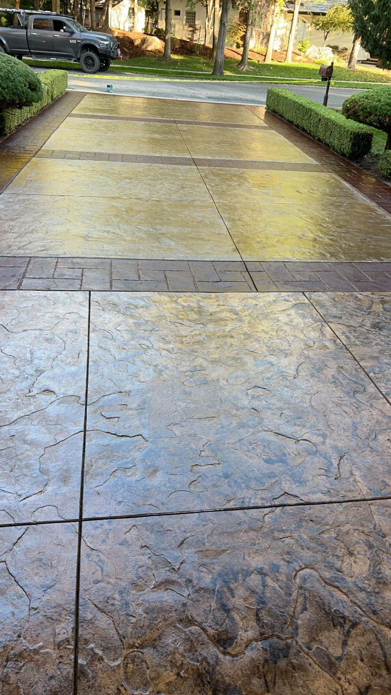 A close up of a gray brick floor.