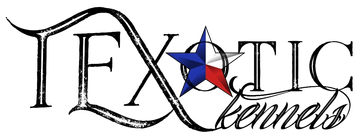 A logo for exotic kennels with a star in the middle.