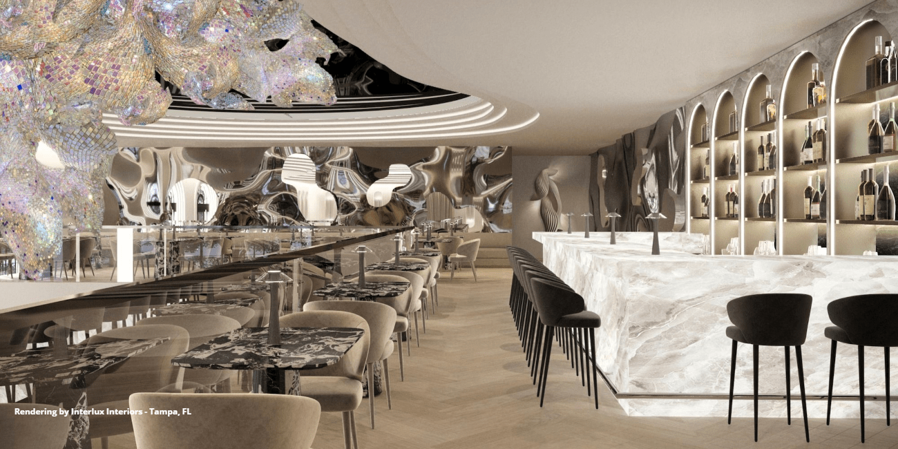 Union Prime Steakhouse design rendering by Interlux Interiors