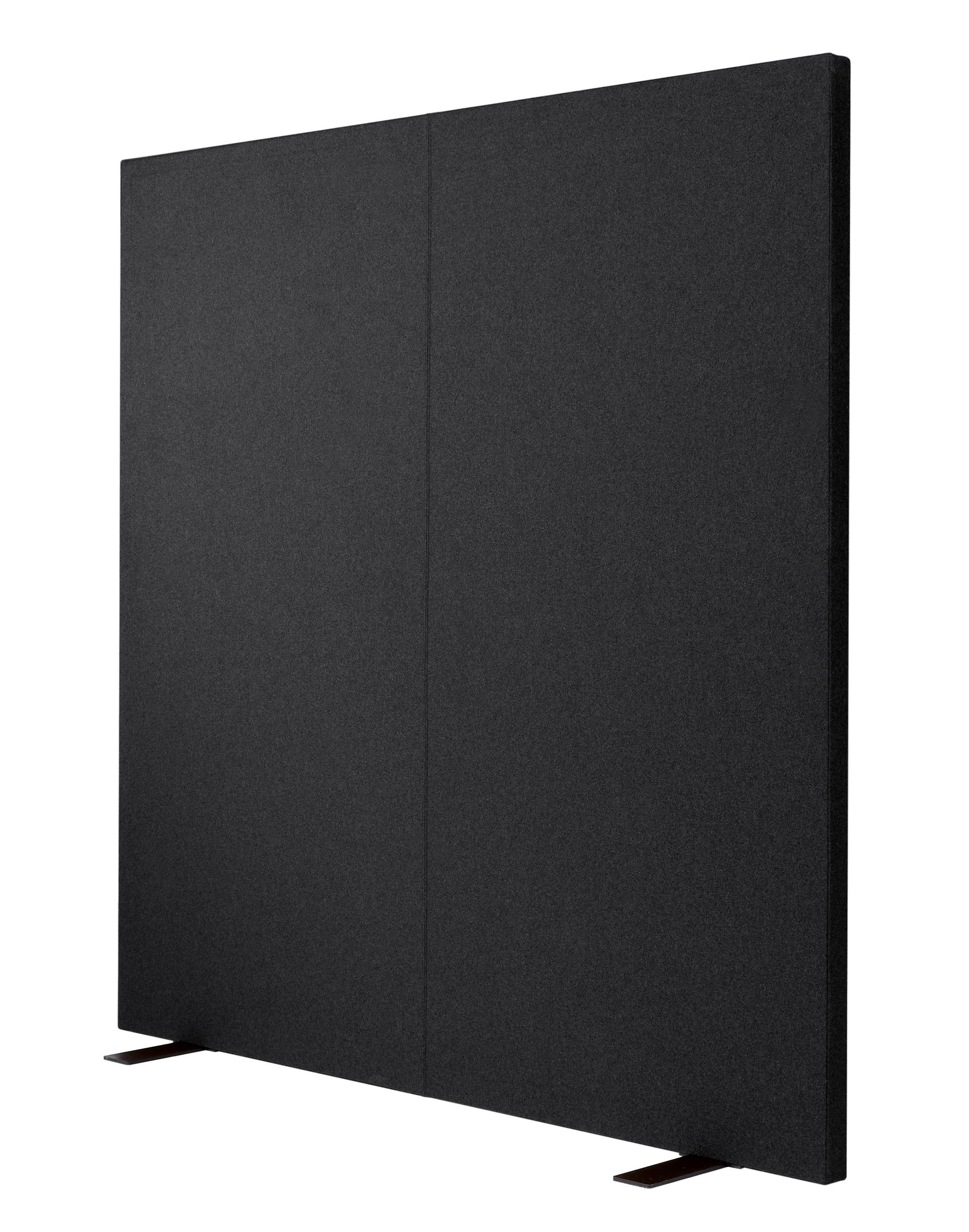 Dunkelgraues Akustikpaneel mit schwarzen Beinen zum Aufstellen.
