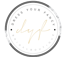 A logo for a bridal boutique called dress your fancy.