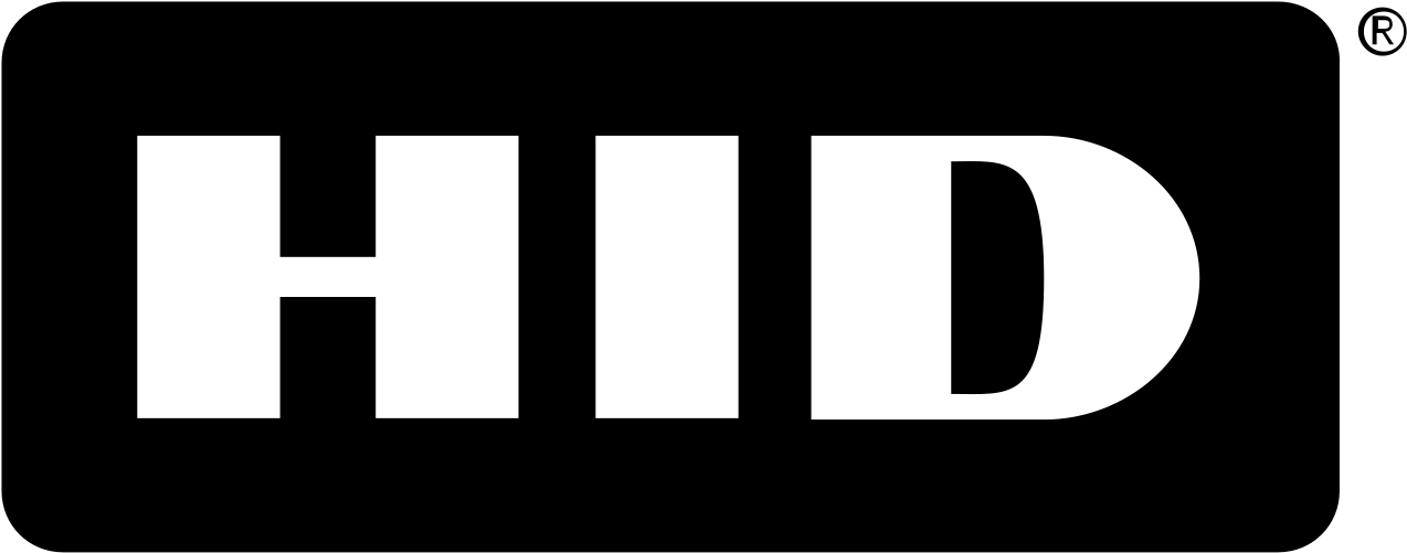 HID logo in white text on a black, rounded-rectangle background; a small registered trademark symbol in the top right corner.