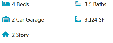 House details: 4 beds, 3 baths, 3 car garage, 1 story, 2,964 SF.