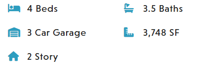 House details: 4 beds, 3 baths, 3 car garage, 1 story, 2,964 SF.