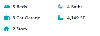 Information about a house: 4 beds, 3 baths, 2 car garage, 2,972 sq ft, 2 story.