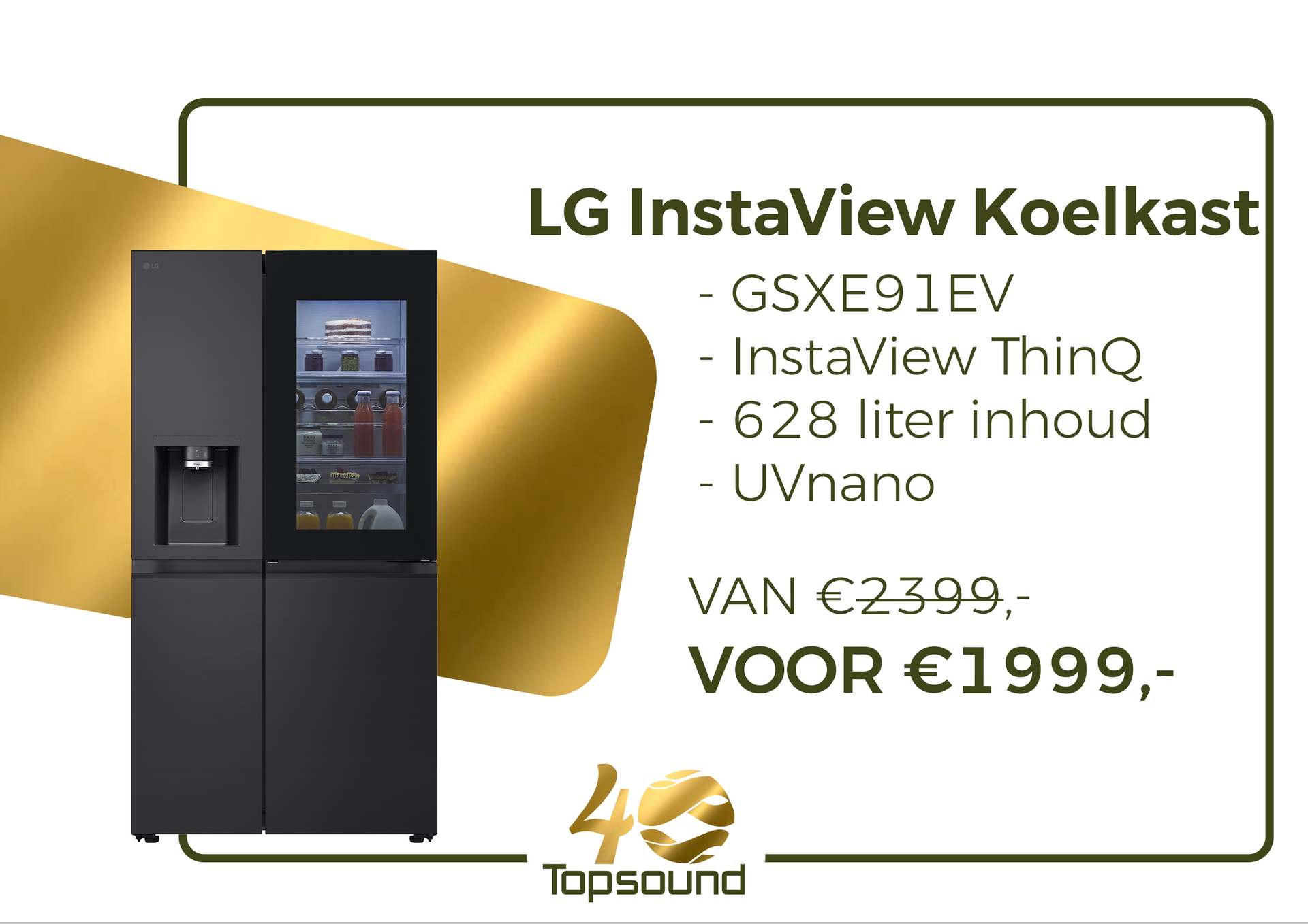 LG Amerikaanse Koelkast. 628 liter inhoud. Water- en ijsblokjes dispenser. Gebruikt UV licht om bacteriën tegen te gaan. Nu voor €1999,-. Klik op de afbeelding voor meer informatie.