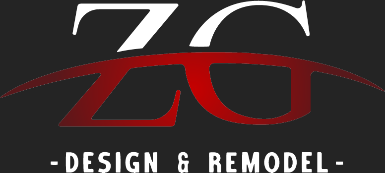 ZC Design & Remodel logo with white "ZC" over a red stylized "ZC" with a curved line and text that says "DESIGN & REMODEL" below.