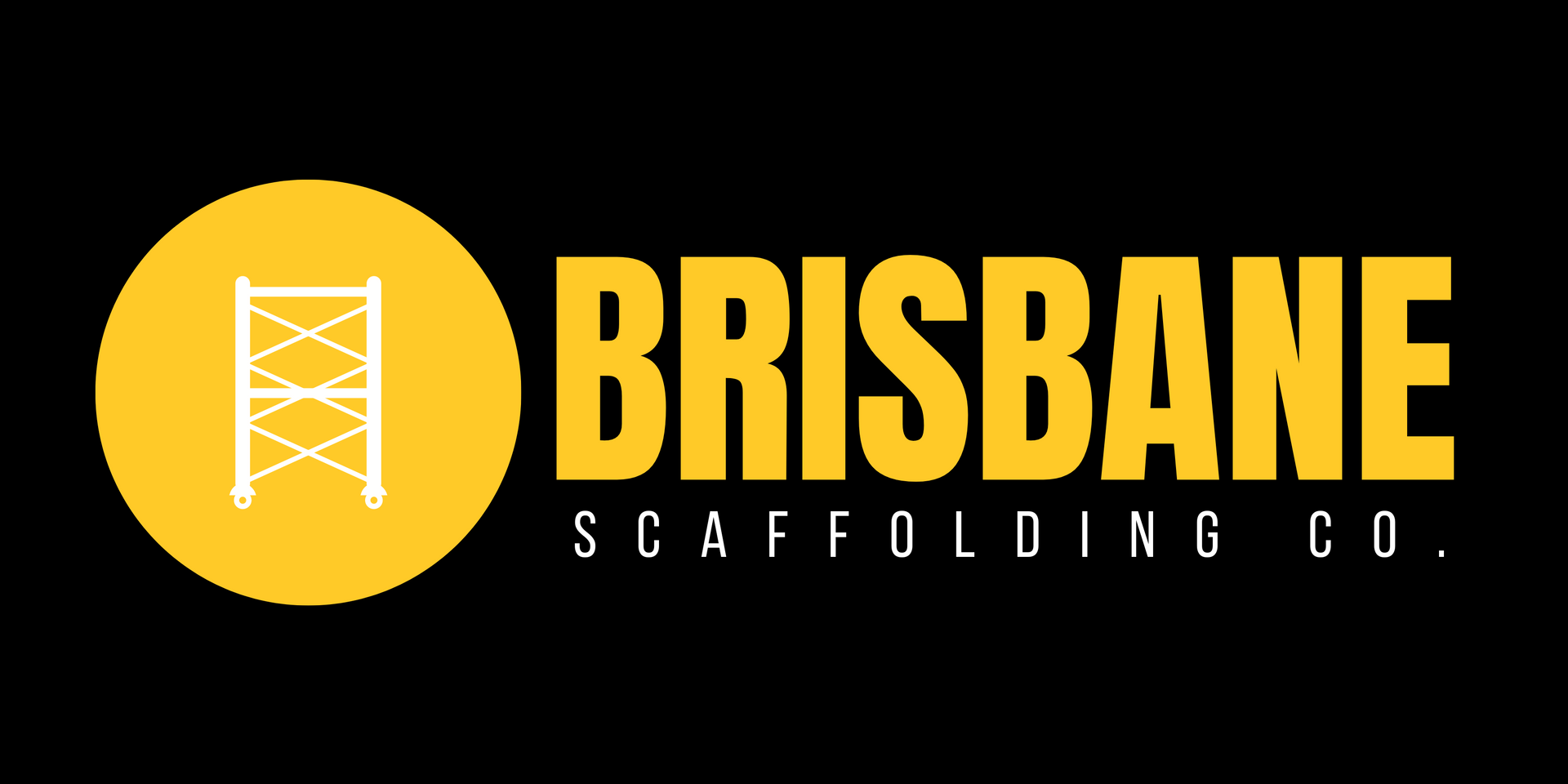 Brisbane Scaffolding Co. logo in yellow font on a black background.