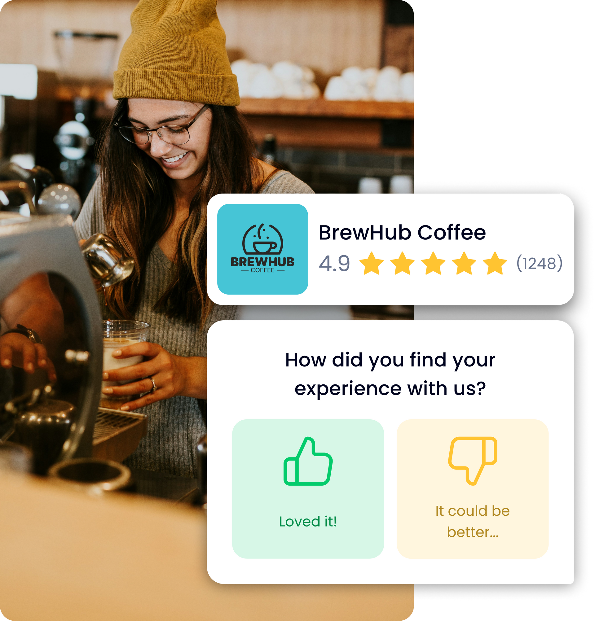 A woman is pouring coffee into a cup in a coffee shop.