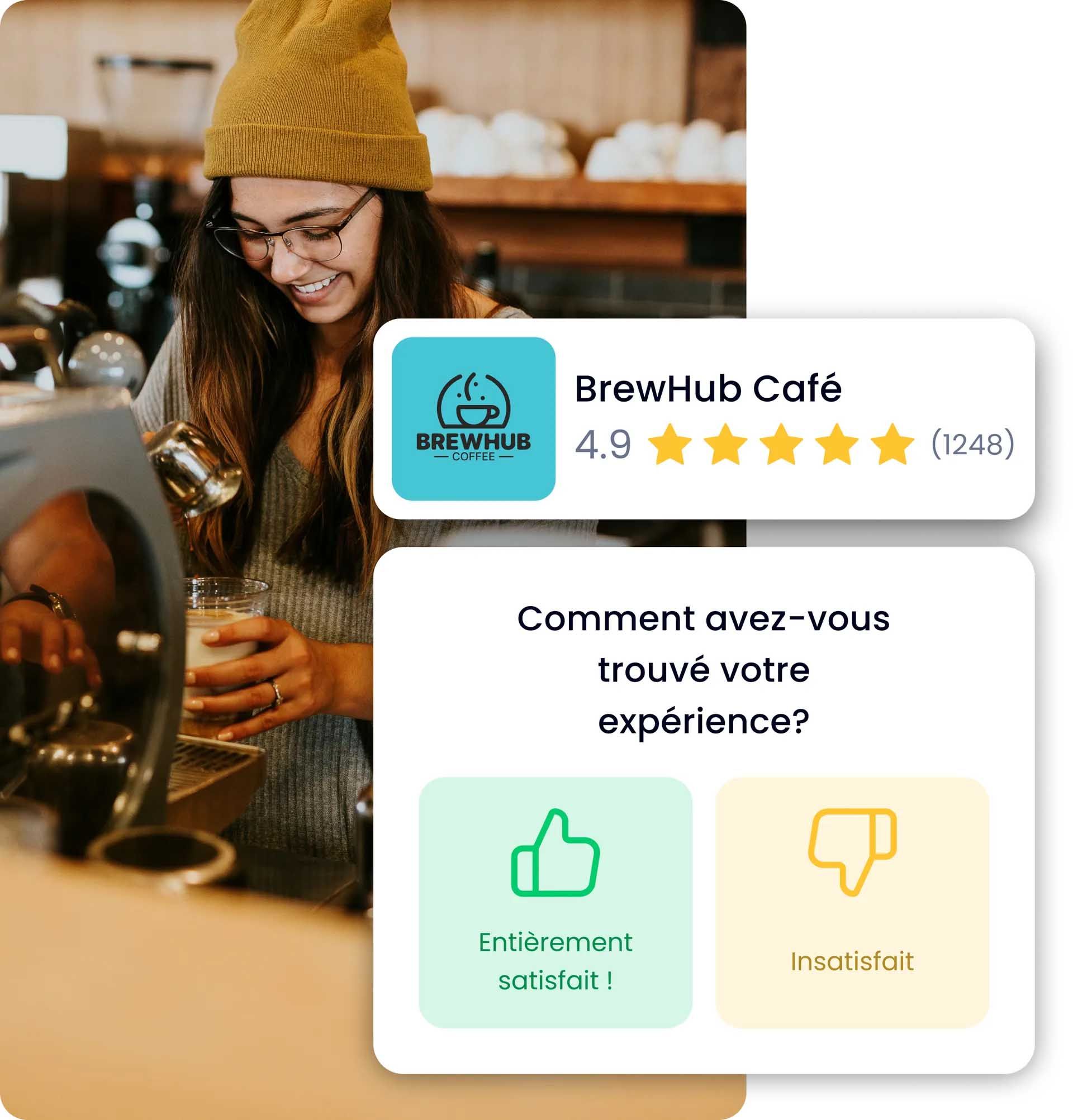 Une femme verse du café dans une tasse dans un café.
