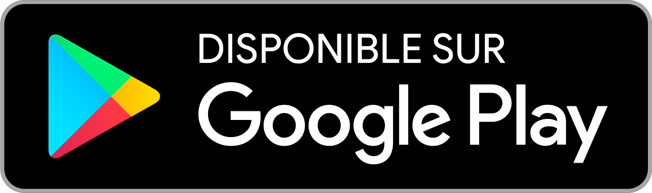 Un bouton Google Play avec un triangle coloré sur fond noir.