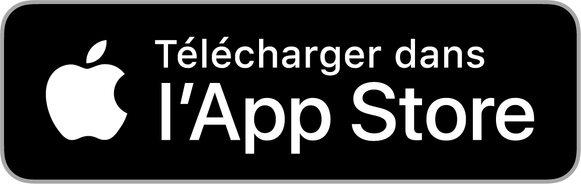 Le logo Apple est sur un bouton noir qui dit « télécharger dans l'App Store ».