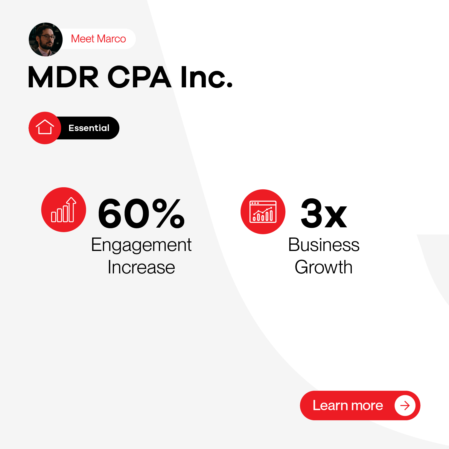 A screenshot of a website showing a 60 % engagement increase and 3x business growth.