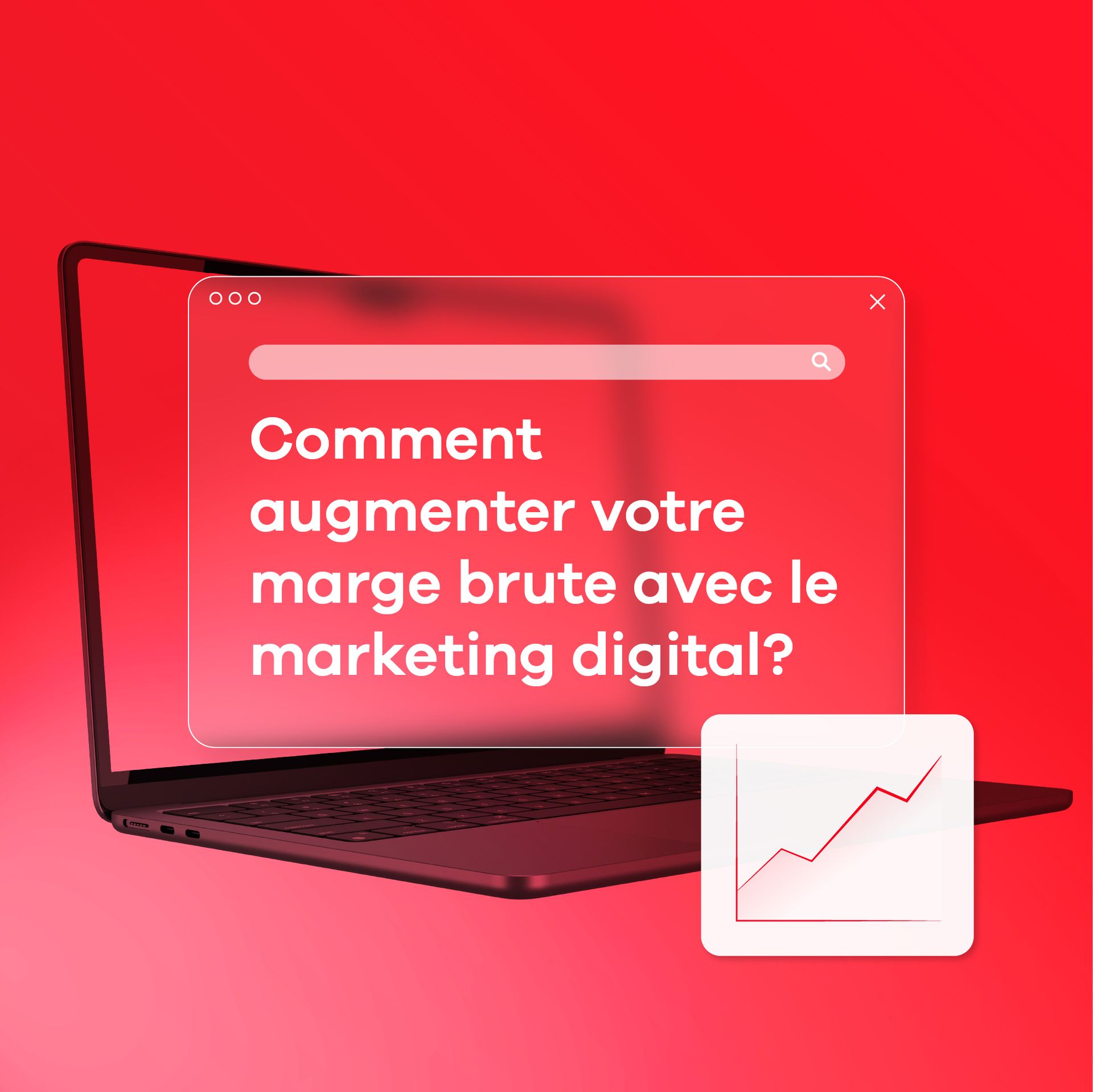 Un ordinateur portable est posé sur un fond rouge à côté d'un graphique.