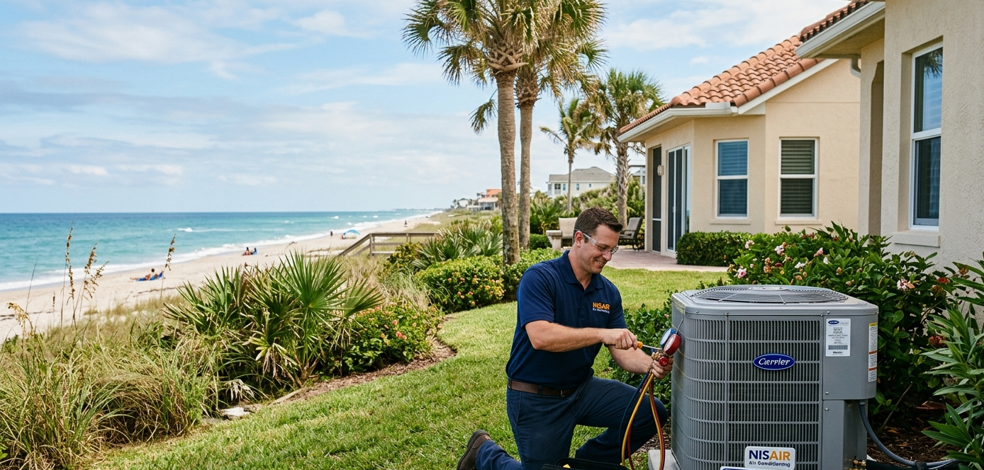 HVAC service in Vero Beach Florida featuring a high-efficiency AC installation overlooking the Atlan