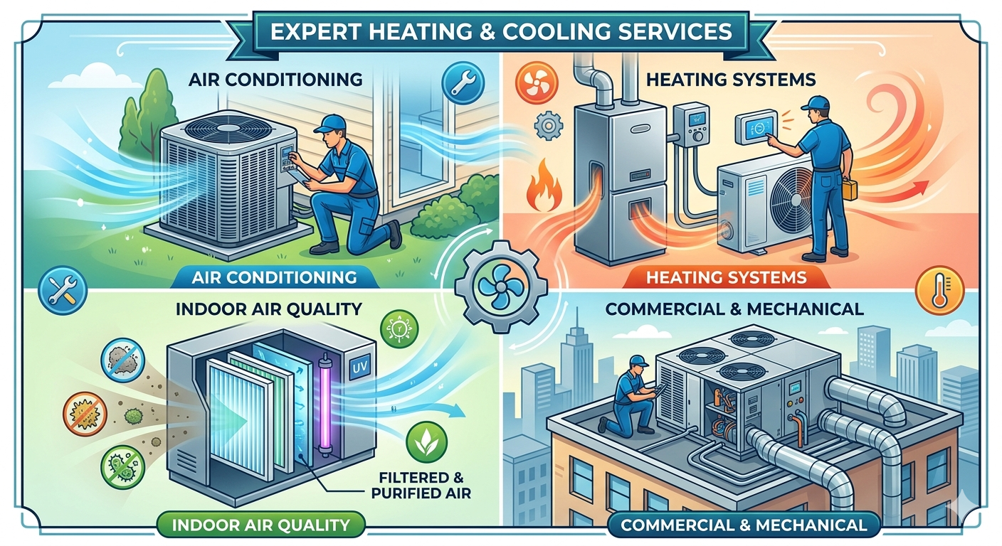 Expert HVAC technician performing residential and commercial AC repair, heating maintenance, and air
