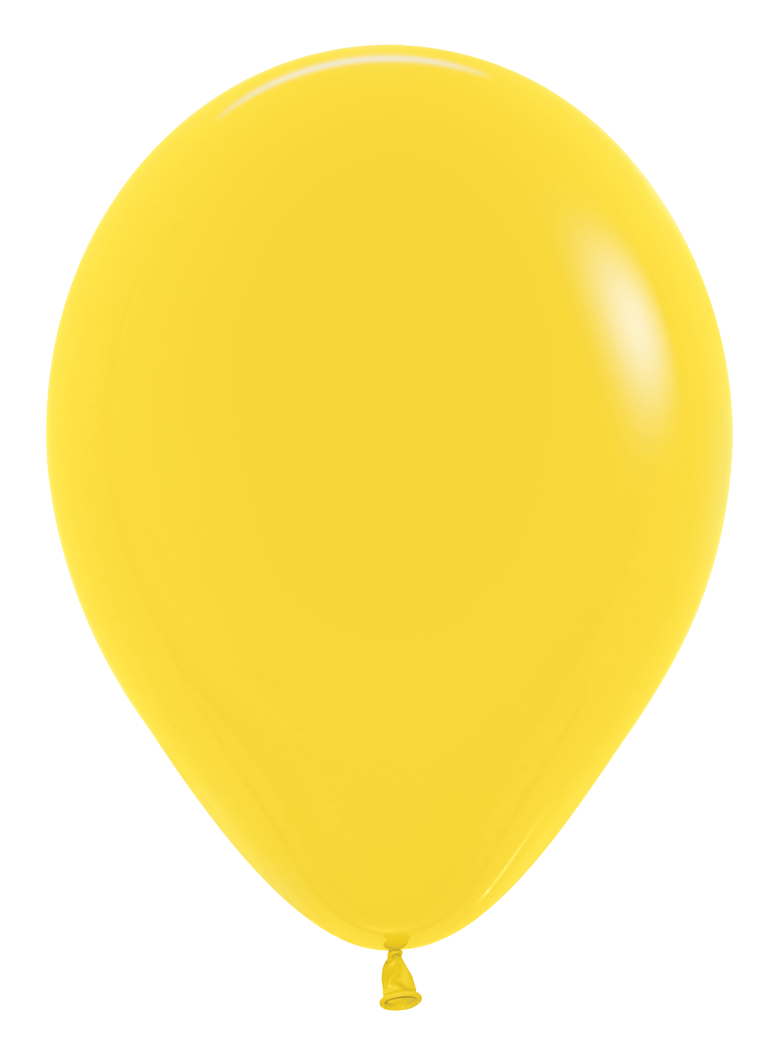 A yellow balloon is floating in the air on a white background.