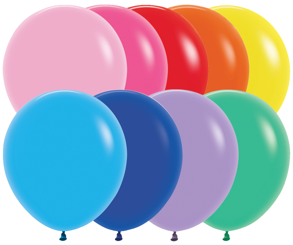 A bunch of different colored balloons on a white background