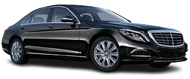 Black Mercedes-Benz sedan, parked on a white background. Front quarter view.