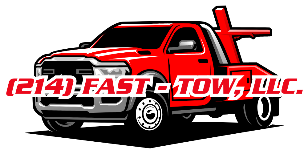 Red tow truck logo with the text 
