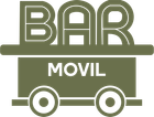 Logotipo beige con el texto verde “BAR MOVIL” sobre un icono de carrito con ruedas.