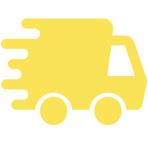 A yellow delivery truck with white wheels on a white background.