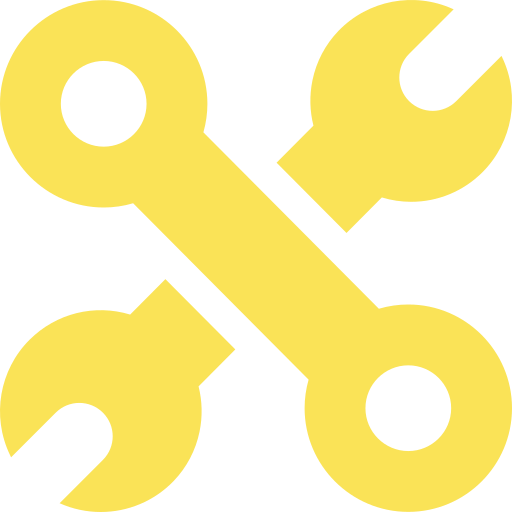 A yellow wrench icon on a white background