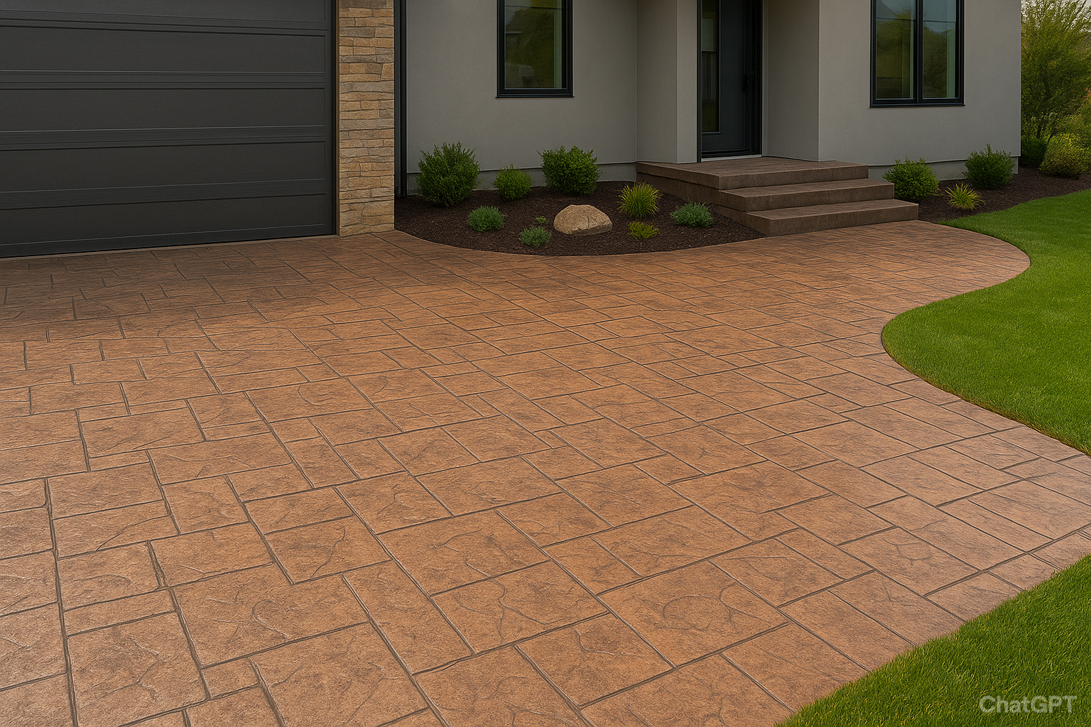 Decorative concrete driveway and patio design by Dallas Elite Concrete Pro