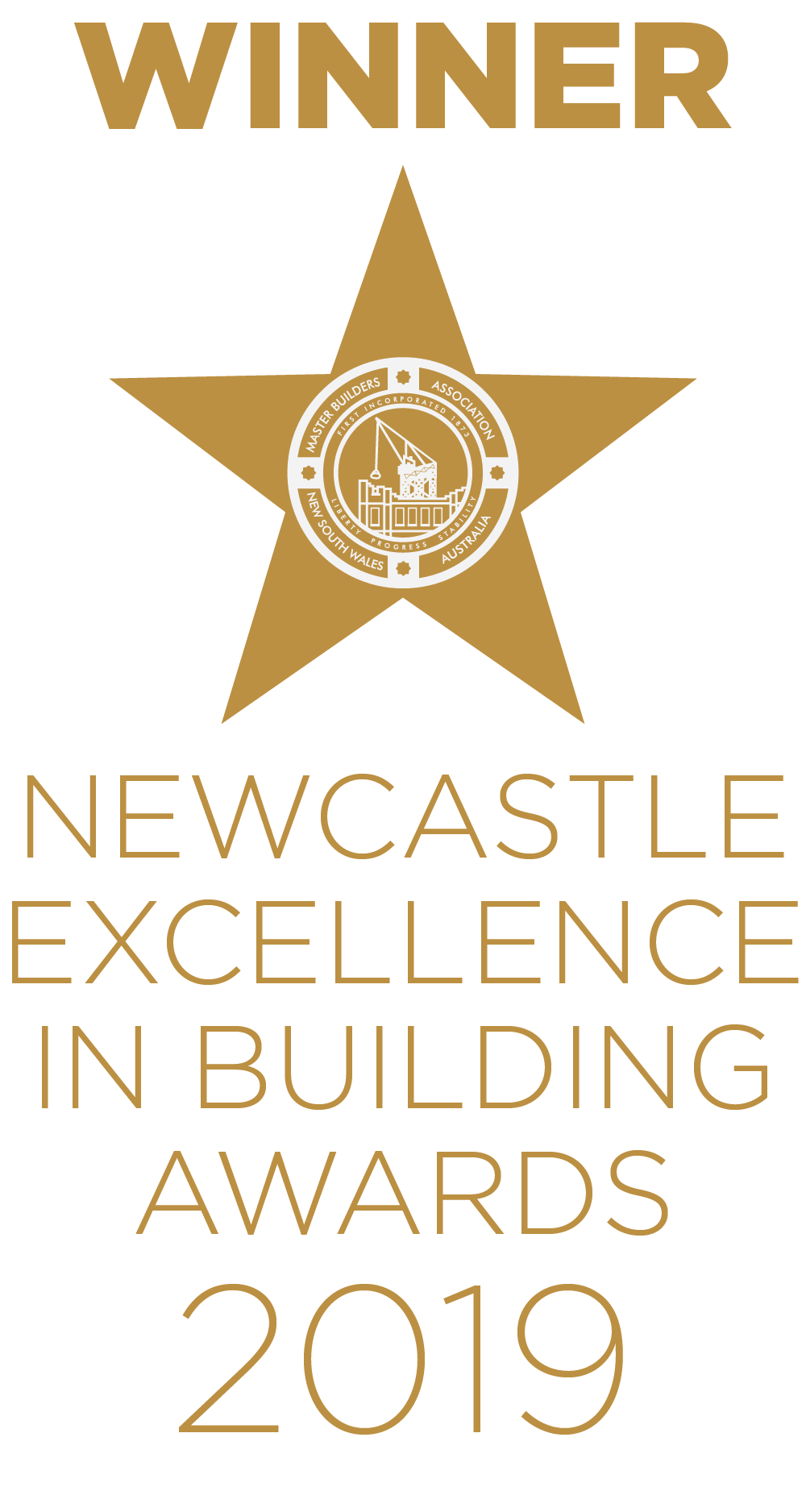 Gold award: Newcastle Excellence in Building Awards winner star, 2019.