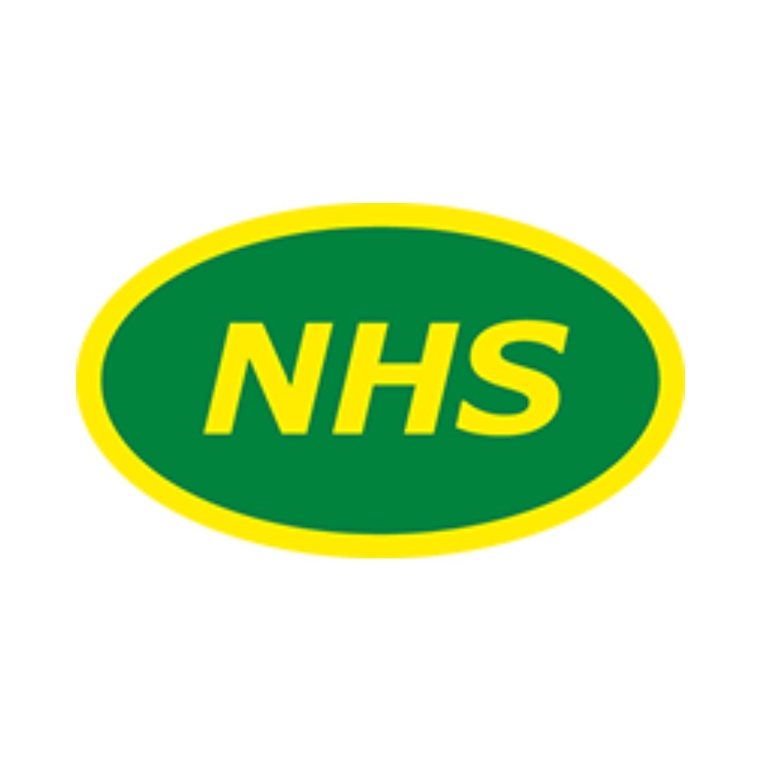 NHS logo: green oval with yellow border,