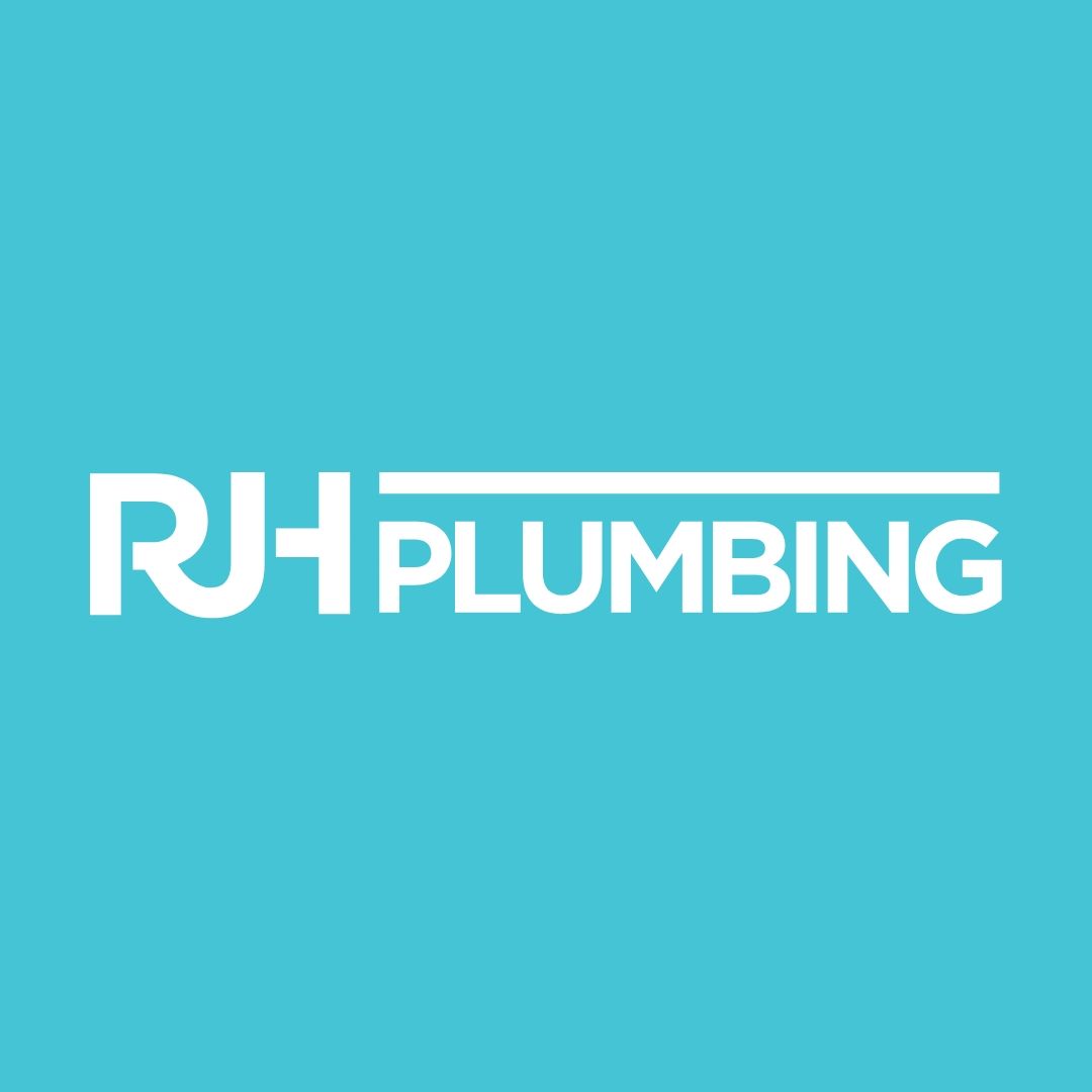 Logo of RH Plumbing in white text on a teal background.