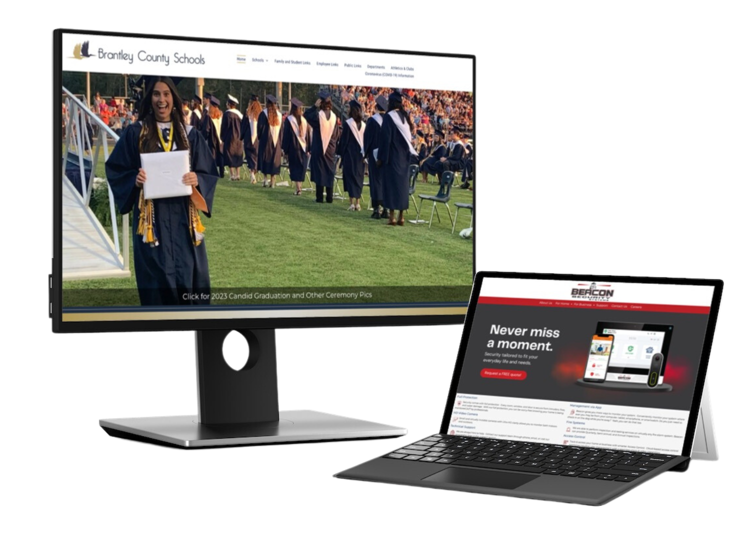 A Computer Monitor And A Laptop Computer Are Sitting Next To Each Other On A White Background - Website Designs Mockup