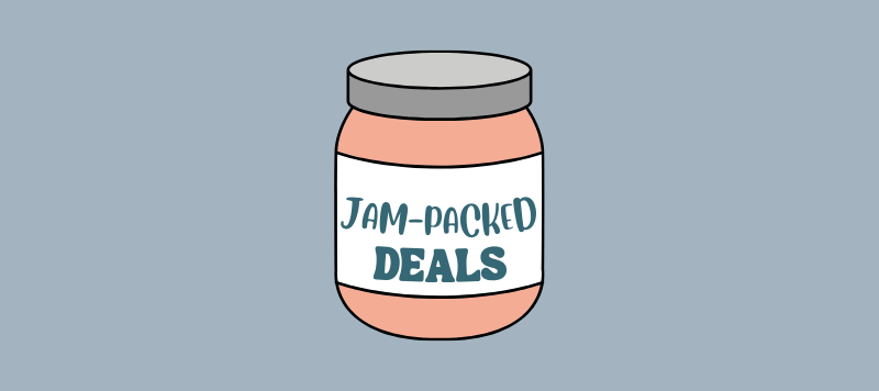 A jar of jam that says jam packed deals on it