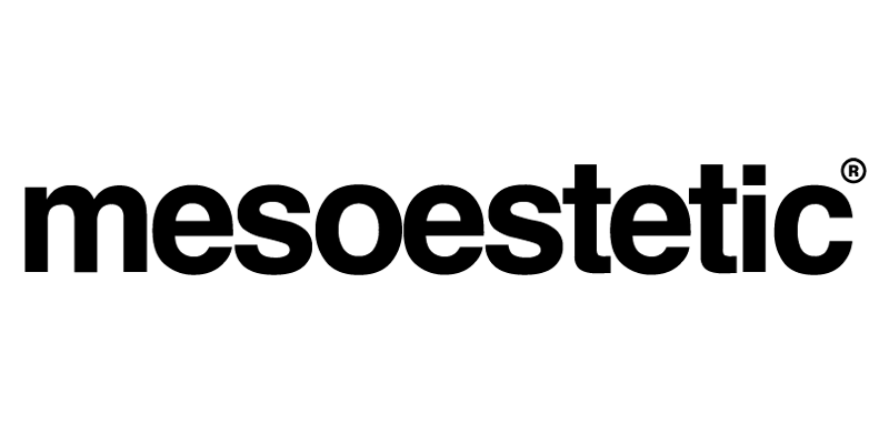 A black and white logo for mesoestetic on a white background.