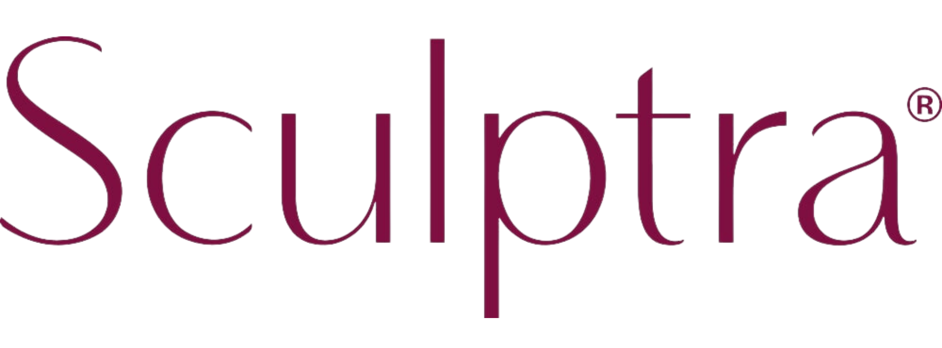 The logo for sculptra is a purple and white logo on a white background.