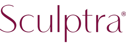 The logo for sculptra is a purple and white logo on a white background.