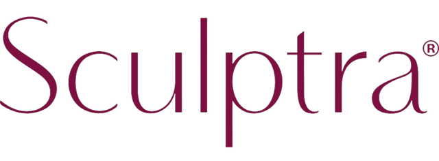 The logo for sculptra is a purple and white logo on a white background.