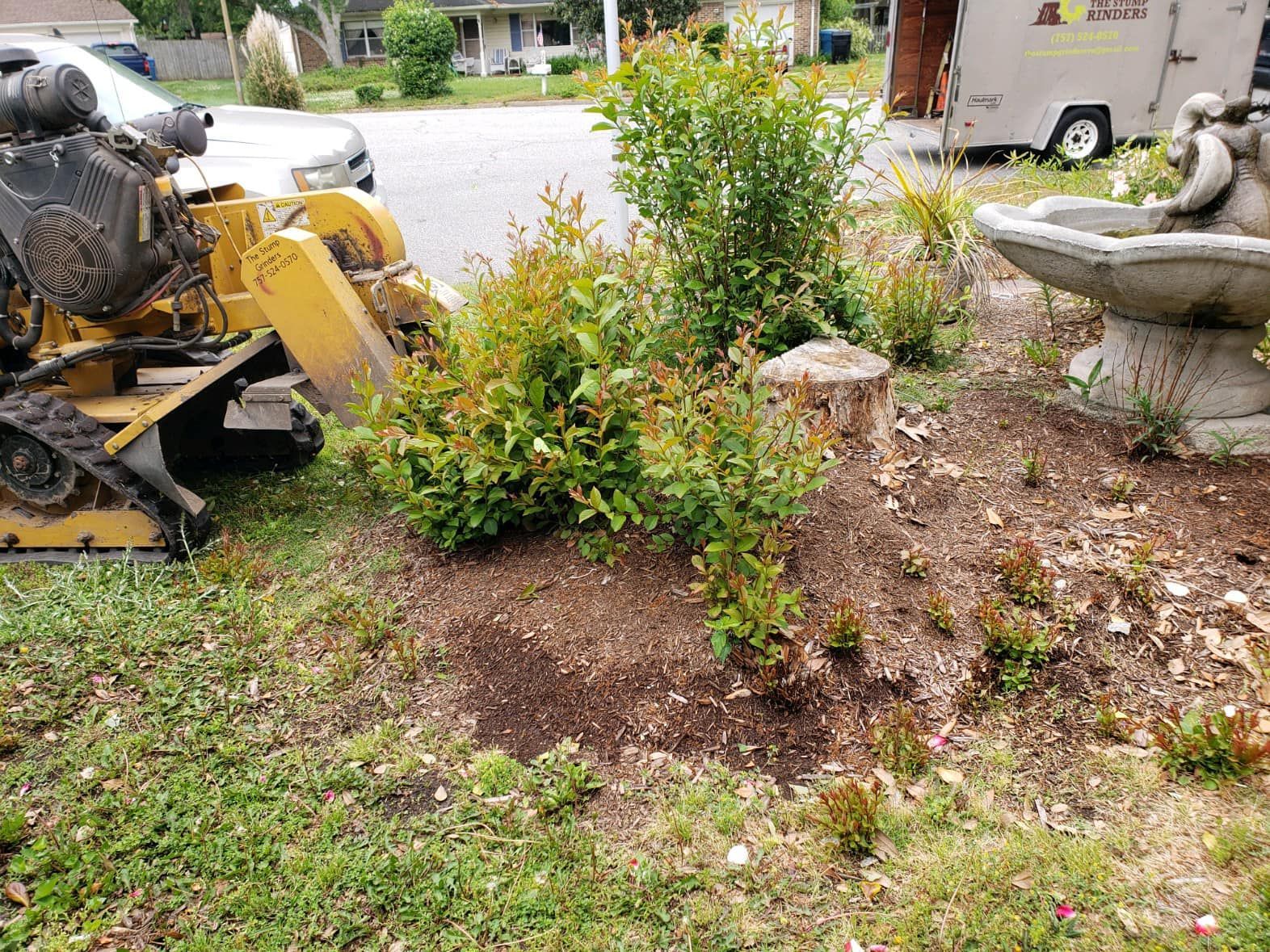 Before flower bed clearing — Chesapeake, VA — The Stump Grinders