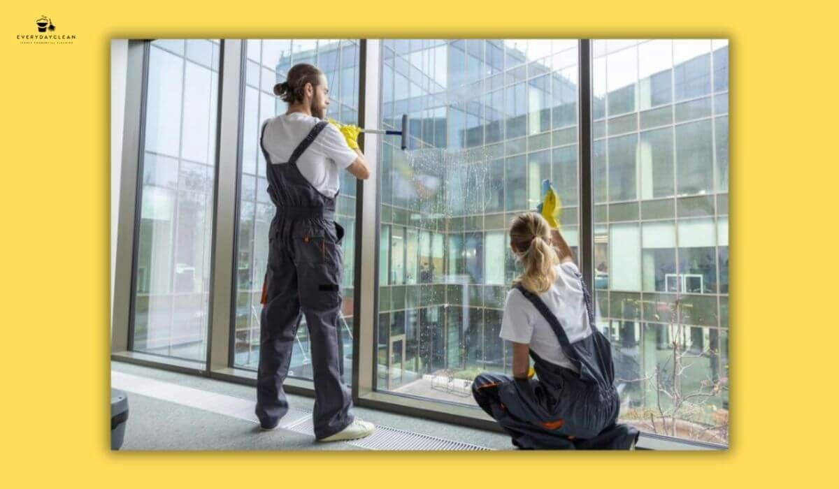 cleaning glass doors office